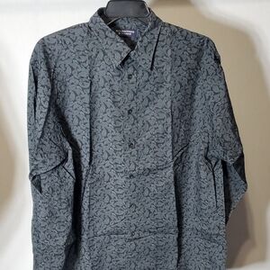 Roundtree & Yorke Paisley Button-Up Shirt - Black and Gray XL Long Sleeve